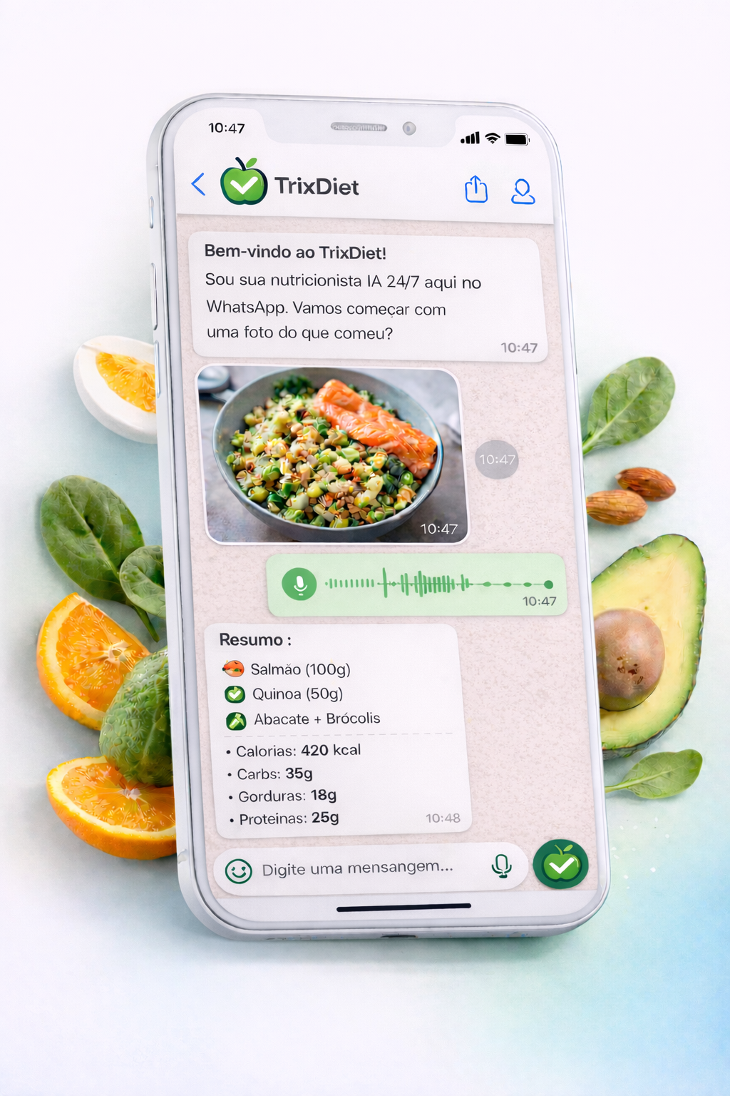 TrixDiet interface no WhatsApp